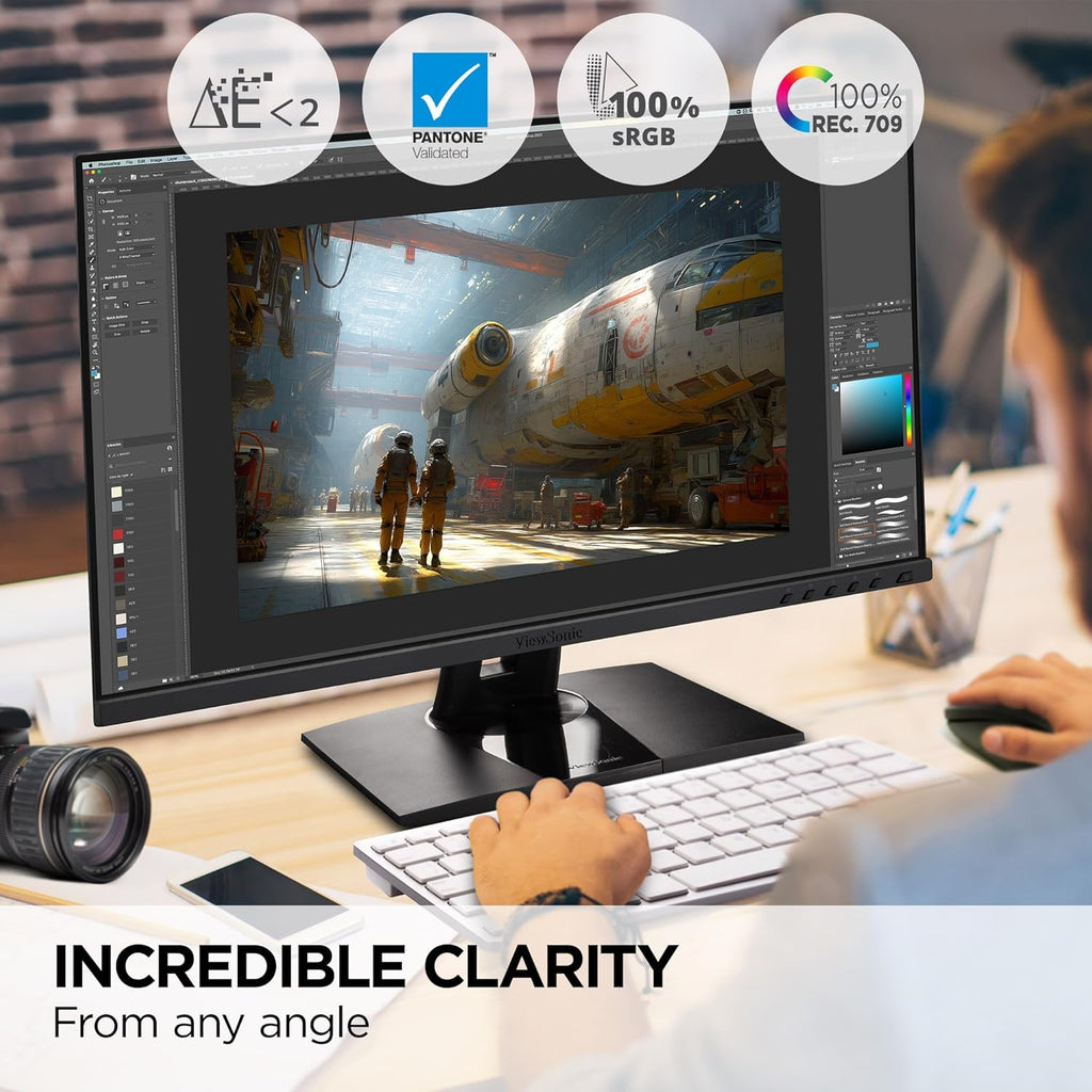 ViewSonic VP2456A 24" 1080p IPS Monitor - Advanced Ergonomics, ColorPro 100% sRGB Rec 709, Pantone Validated, 14-bit 3D LUT, 120Hz, USB, HDMI, DisplayPort, 90W USB C (Renewed)