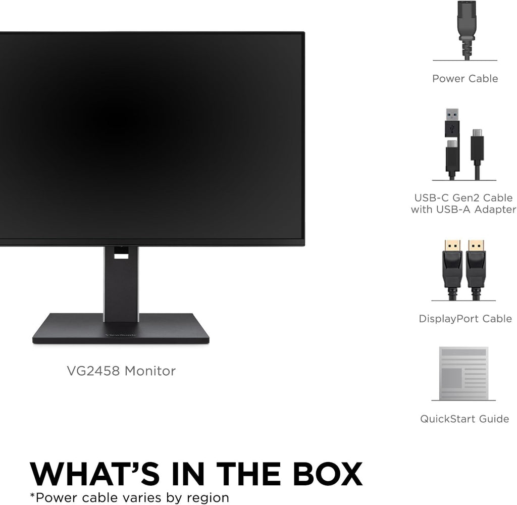 ViewSonic VG2458 24 Inch 1080p IPS Docking Monitor with Advanced Ergonomics, 100W USB C, 5-Port USB Hub, HDMI, DisplayPort, and Daisy Chain for Home and Office (Renewed)