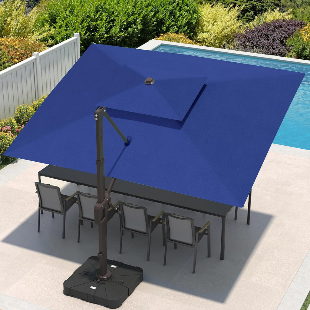 9x12 FT Cantilever Patio Umbrella with Led Lights Double Top Outdoor Rectangular Large Heavy Duty Aluminum Offset Umbrellas with 7 Level Tilt 360-degree Rotation for Pool Garden Deck, Navy