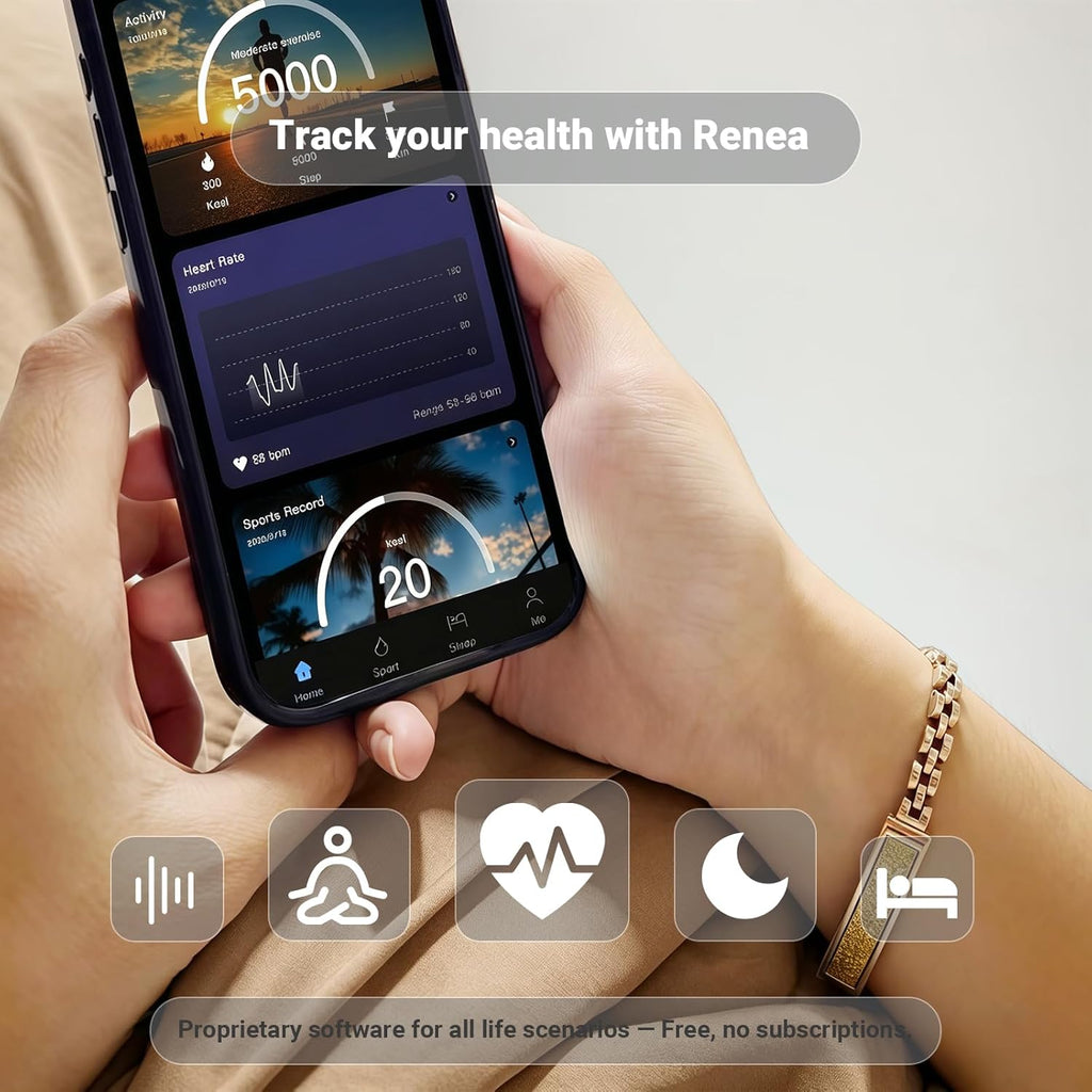 Renea Men & Women Smart Bracelet, Fitness Tracker/Wristband, All-Day Sleep Monitoring, Multiple Sports Modes, Long Battery Life, Easy Mobile Control, Free Android & iOS Apps (Gold)