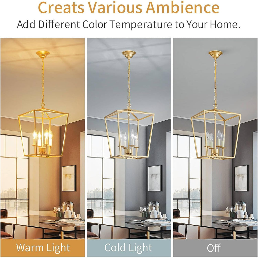 ANJIADENGSHI Vintage Lantern Pendant Light 4 Light Lantern Chandelier Farmhouse Gold Pendant Light for Kitchen Island Entryway Dining Room Hallway Bar Cafe(Bulbs Not Included)