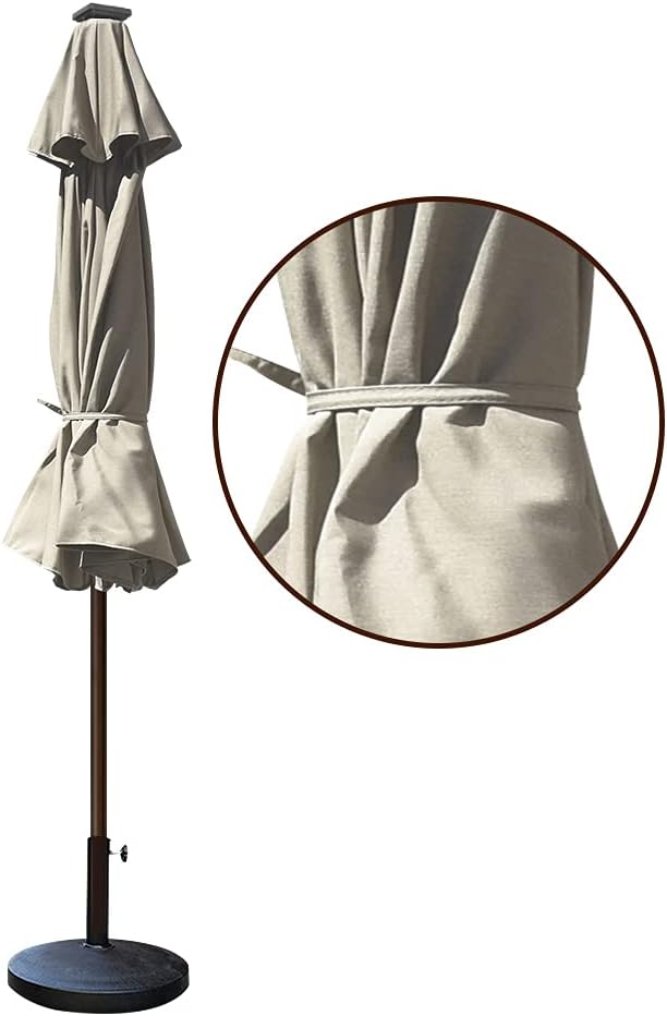 EliteShade USA 10-Year-Non-Fading 9ft Market Patio Umbrella, Commercial Grade Table Sun Umbrella with 80 Solar LED Lights, Crank Open, Windproof & UPF 50+ UV Protection for Garden, Deck, Pool, Backyard, Antique Beige