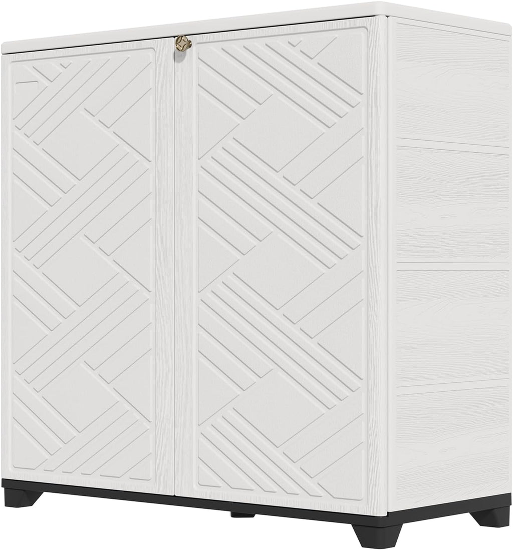 HOMSPARK Indoor/Outdoor Storage Cabinet with Doors, 34”x15”x34” HDPE Plastic Storage Box for Bedroom, Bathroom, Living Room, Balcony, Multi-Purpose for Daily Tools, White