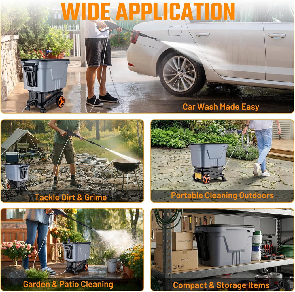 This Hill Cordless Pressure Washer with Water Tank, 2000 PSI Portable Power Washer, Brushless Motor, Dual 21V 4.0Ah Batteries, 3 Pressure Modes, Foam Cannon for Cars, Patio & Camping