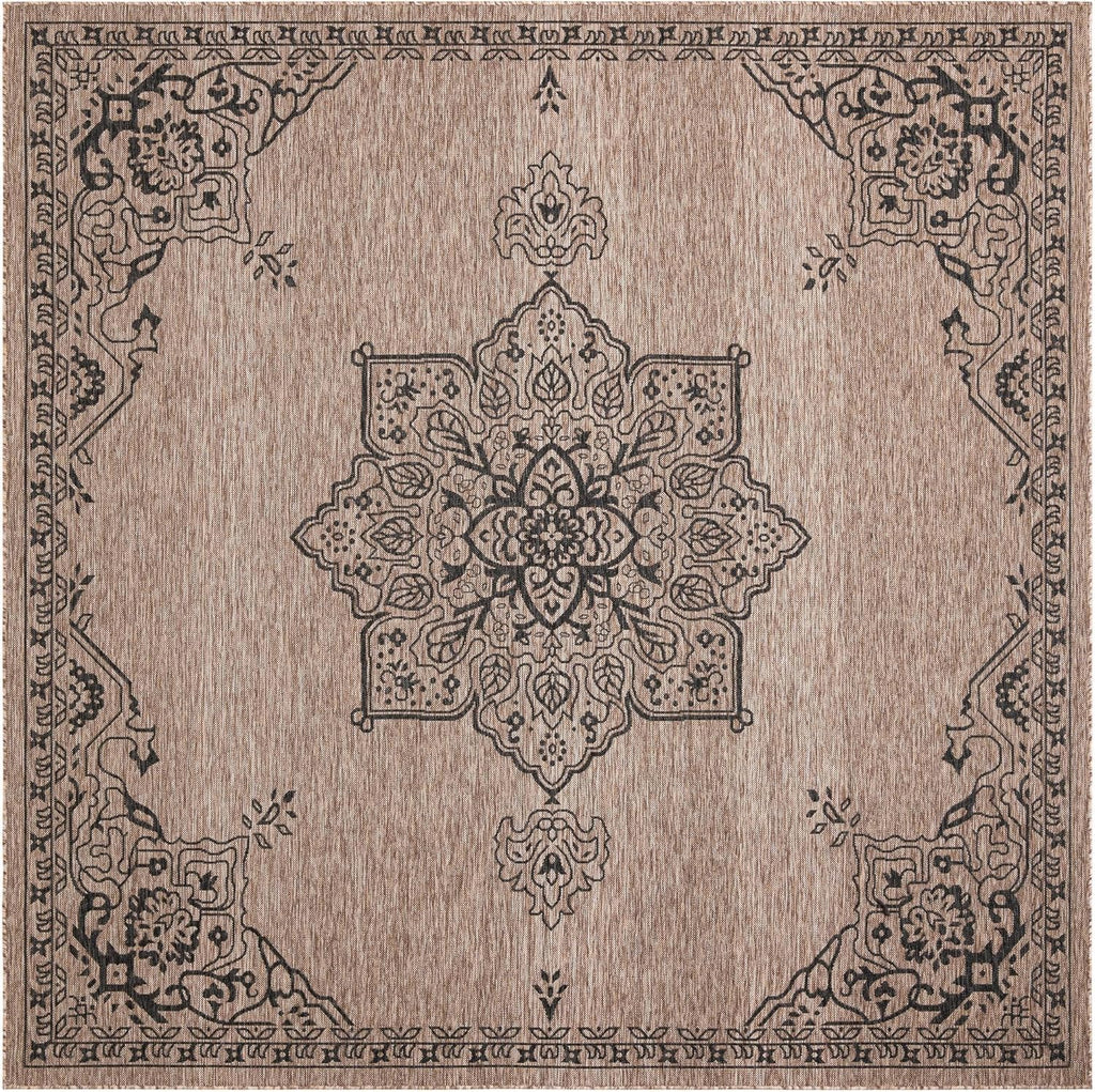 Unique Loom Outdoor Traditional Collection Area Rug - Antique (10' Square Beige/Black)
