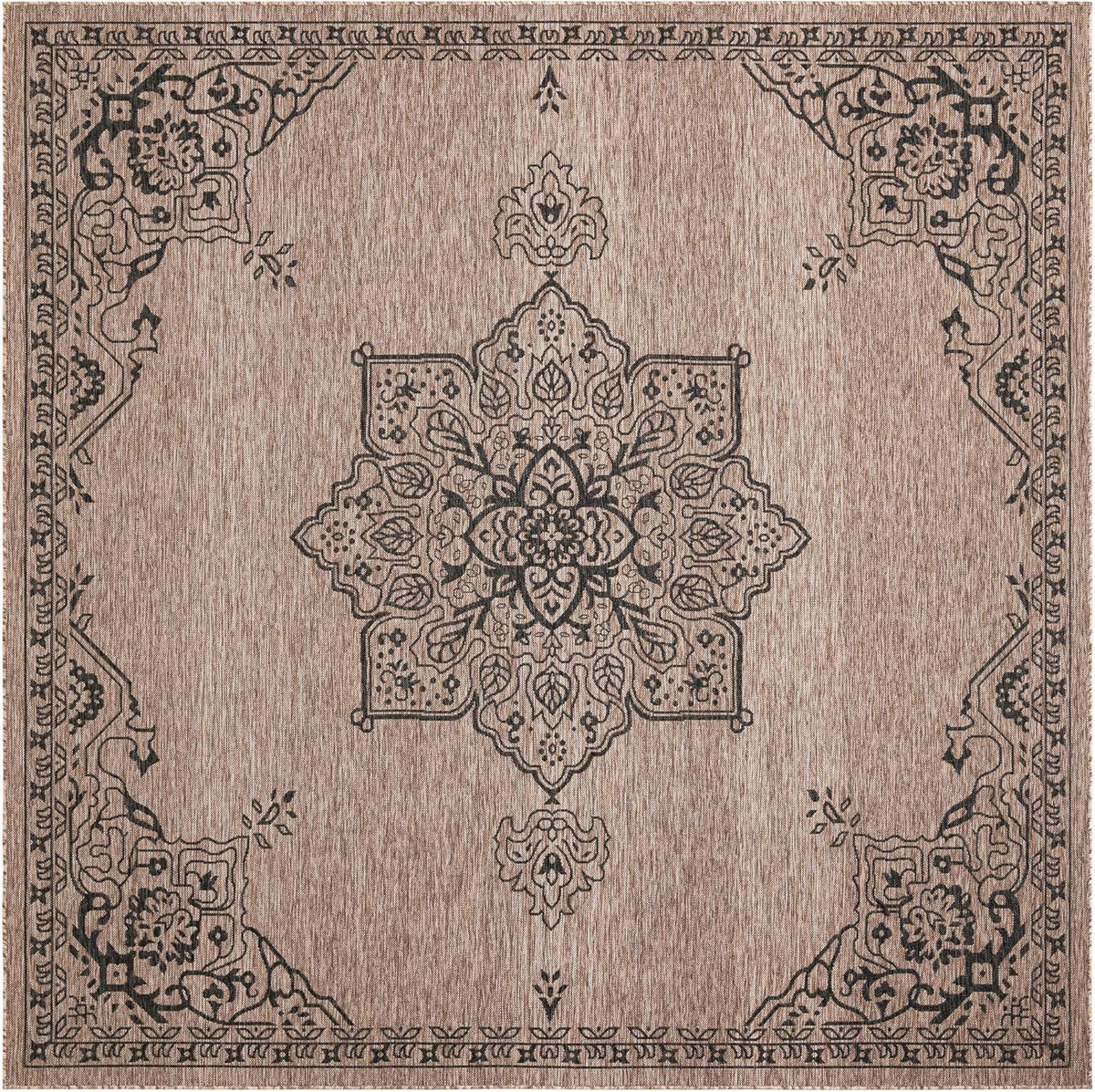 Unique Loom Outdoor Traditional Collection Area Rug - Antique (10' Square Beige/Black)