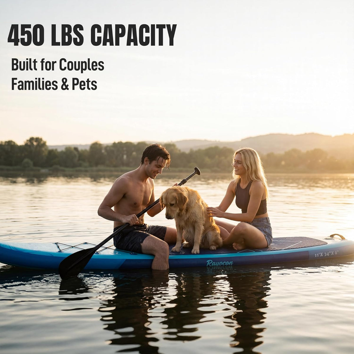 Inflatable Stand Up Paddle Board 11'×34" Extra Wide SUP, Ultra-Stable for Adults & Dog, 450lbs, Dual Chamber Pump, Fiberglass Paddle, Military Grade Dual Layer