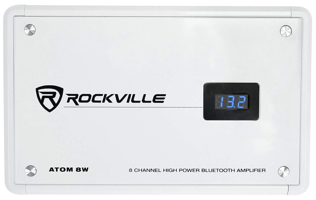 Rockville Atom 8W 3500W Peak 8-Channel Marine Amplifier 4 Ohm, Bluetooth, Marine-Grade Water-Resistant, Compact, for Boat and Marine Audio Systems