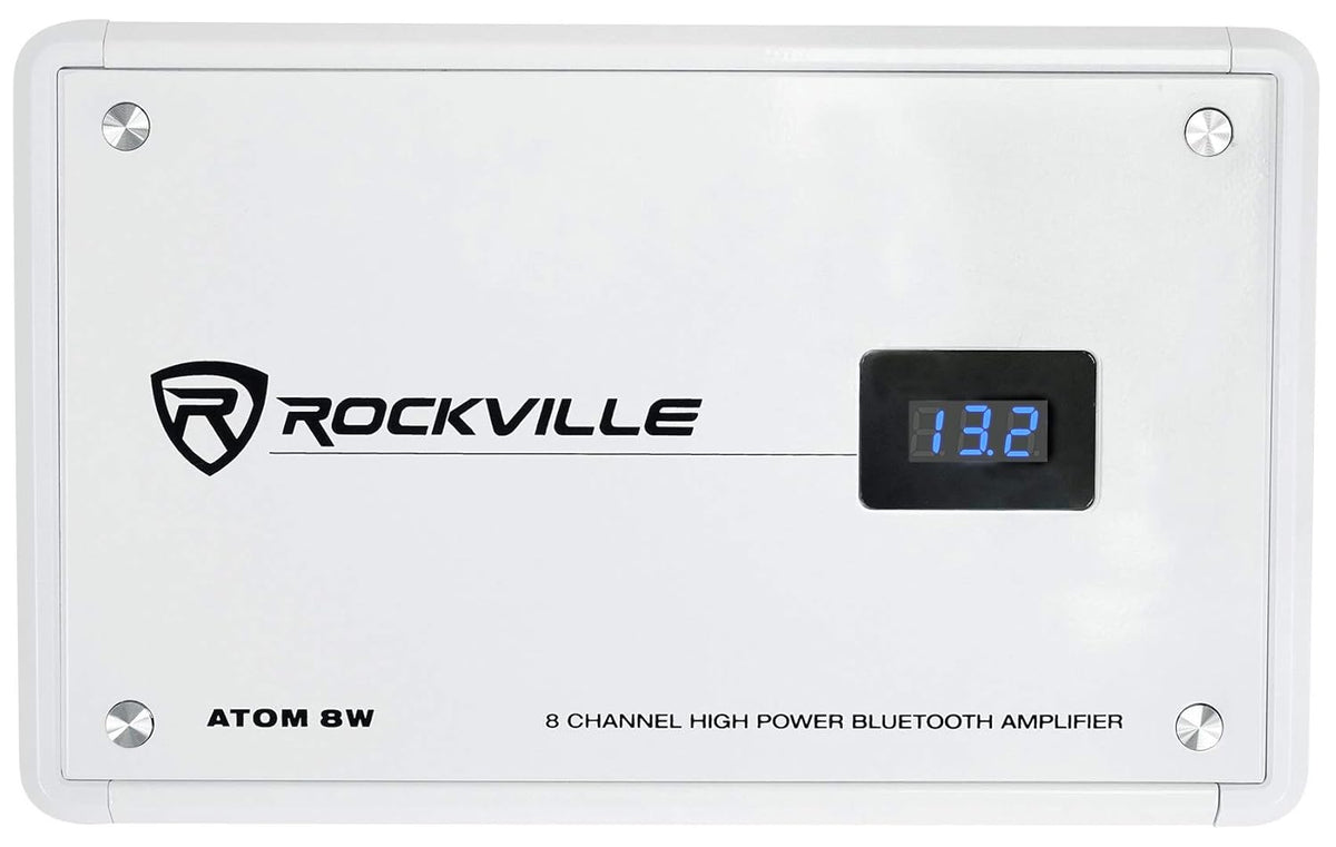 Rockville Atom 8W 3500W Peak 8-Channel Marine Amplifier 4 Ohm, Bluetooth, Marine-Grade Water-Resistant, Compact, for Boat and Marine Audio Systems