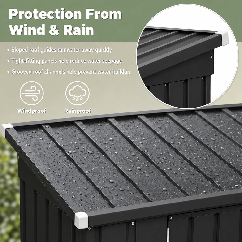 5x3 FT Outdoor Storage Shed, Metal Tool Shed with Sloping Roof and Lockable Door, Waterproof Garden Shed for Backyard, Patio, Lawn and Outdoor Storage, Black