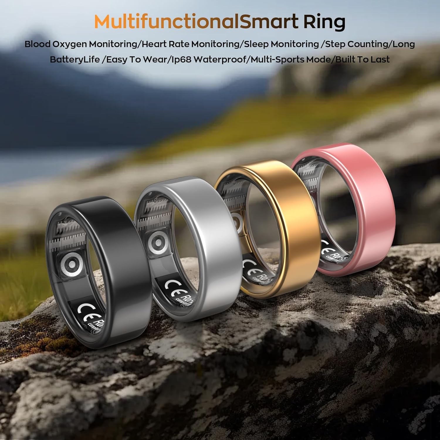 Smart Ring with Sleep Monitoring, Step Counting, Heart Rate, Blood Oxygen for iOS and Android, No Subscription Fee, IP68 Waterproof Health Tracker (Silver, 7)