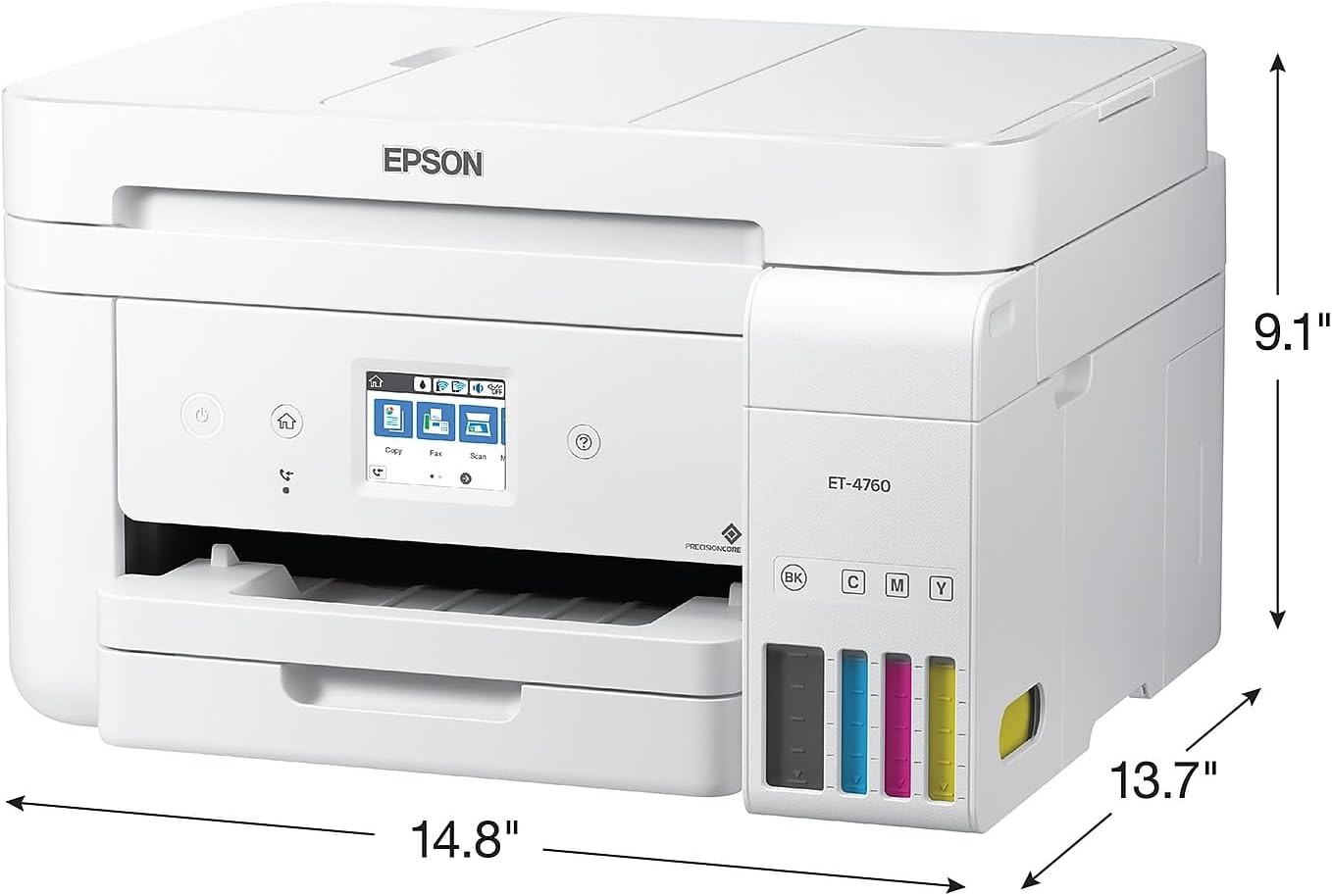 Epson EcoTank ET-4760 Wireless Color All-in-One Cartridge-Free Supertank Printer with Scanner, Copier, Fax, ADF and Ethernet - White