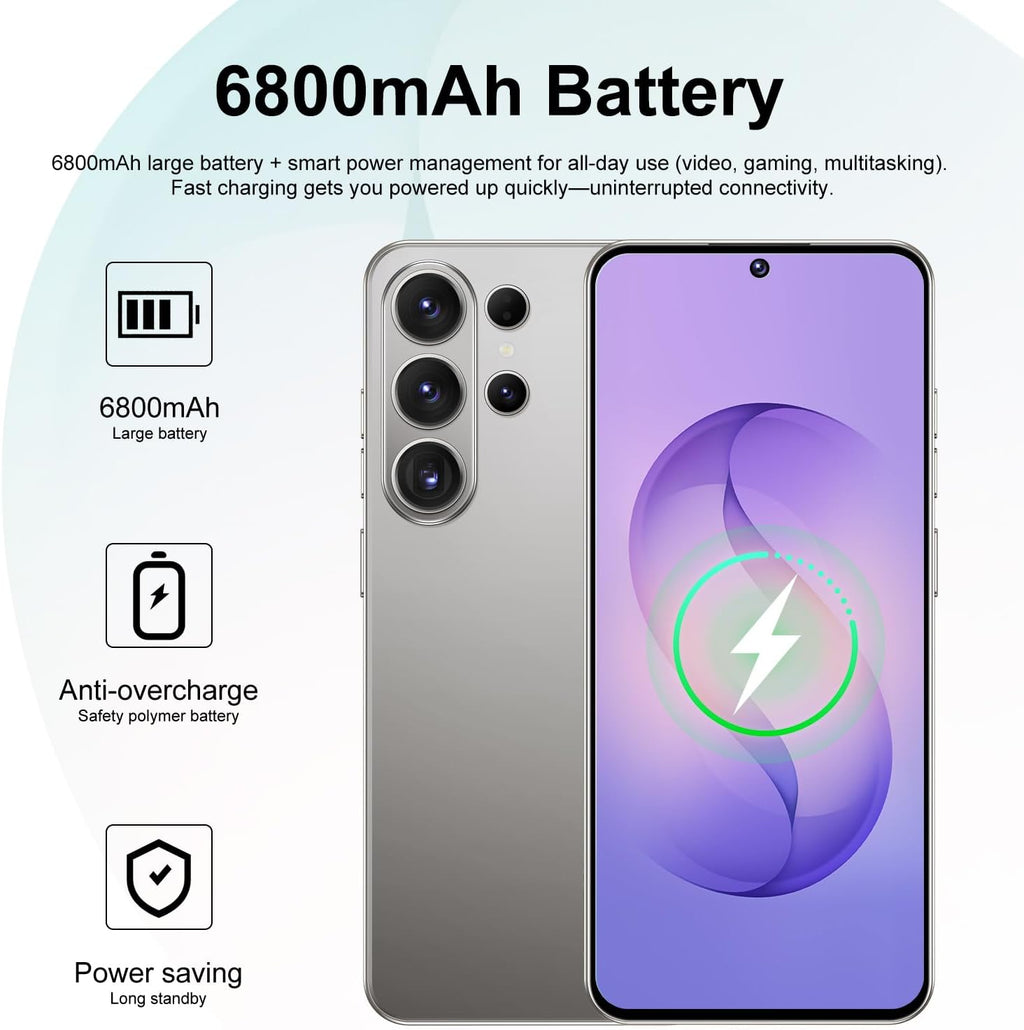 Unlocked Phone I26 Ultra Android Phone 10-core 12GB+512GB Cell Phone 7 inch HD Screen Mobile Phone 108MP+48MP Camera 6800 mAh Extra Large Battery 5G Dual SIM (Gray)