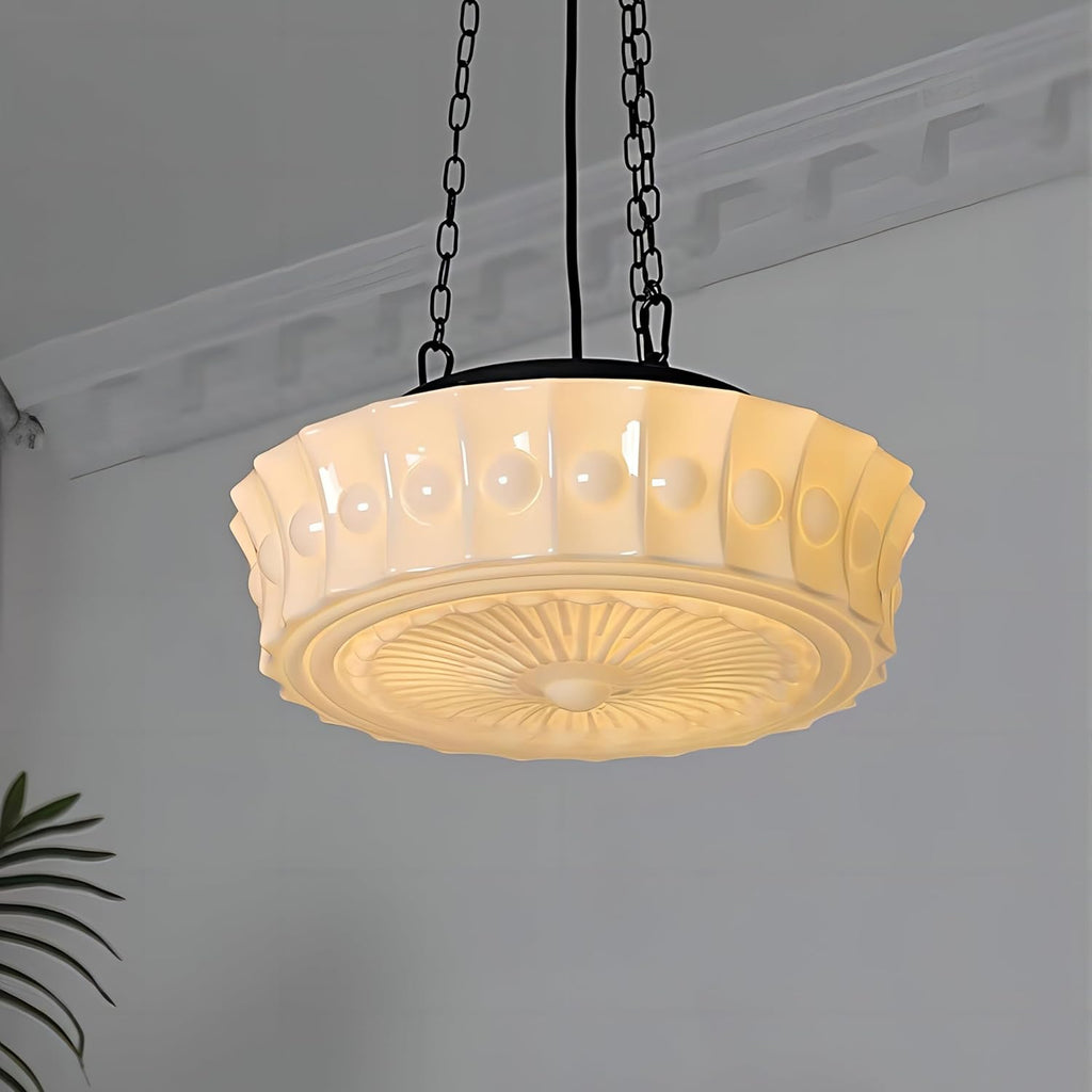 Milk Glass Pendant Light, 14" Mid Century Modern Schoolhouse Hanging Ceiling Light Fixture, Vintage Chandelier for Bedroom, Dining Room,Hallway,Kitchen Island, 4*G9 Dimmable Bulbs Included, 3000K