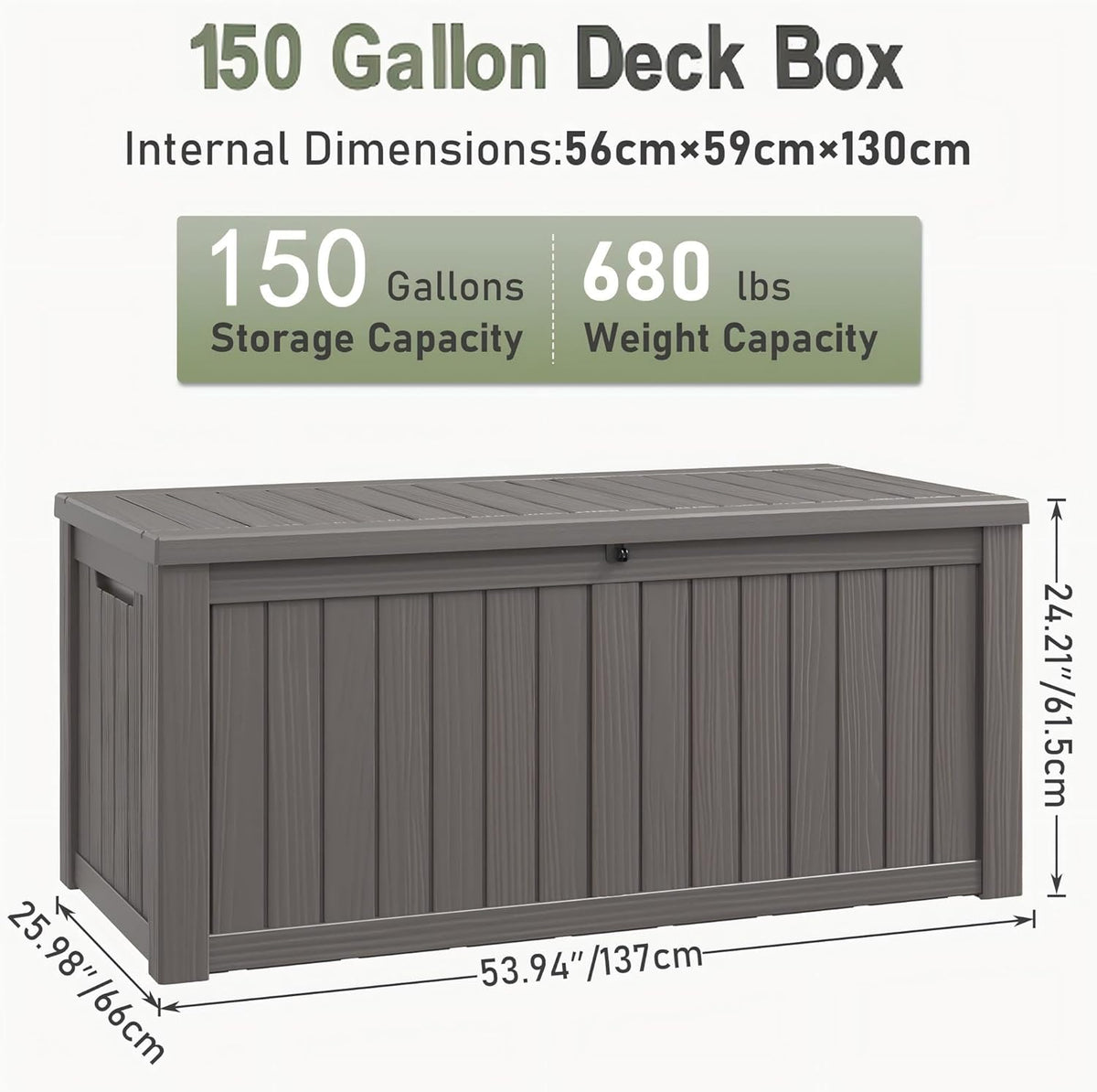 150 Gallon Outdoor Storage Box, Resin Deck Boxes Outdoor Waterproof For Patio Furniture, Garden Tools, Pool Supplies, Lockable And UV Resistant (Striped Gray)