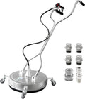 JANZ 24'' Pressure Washer Surface Cleaner with 4 Wheels,Dual Handle,Stainless Steel Housing, 4 Replacement Nozzle Cores and 2 Hose Adapters,Ideal for Driveways, Sidewalks,Patios,Decks Cleaning