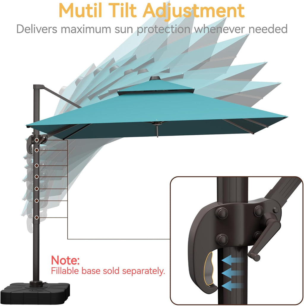 9x12 FT Patio Umbrella, Large Cantilever Rectangular Double Top Heavy Duty Offset Umbrellas with 360° Rotation, Outdoor shade for Garden Deck Pool, Turquoise