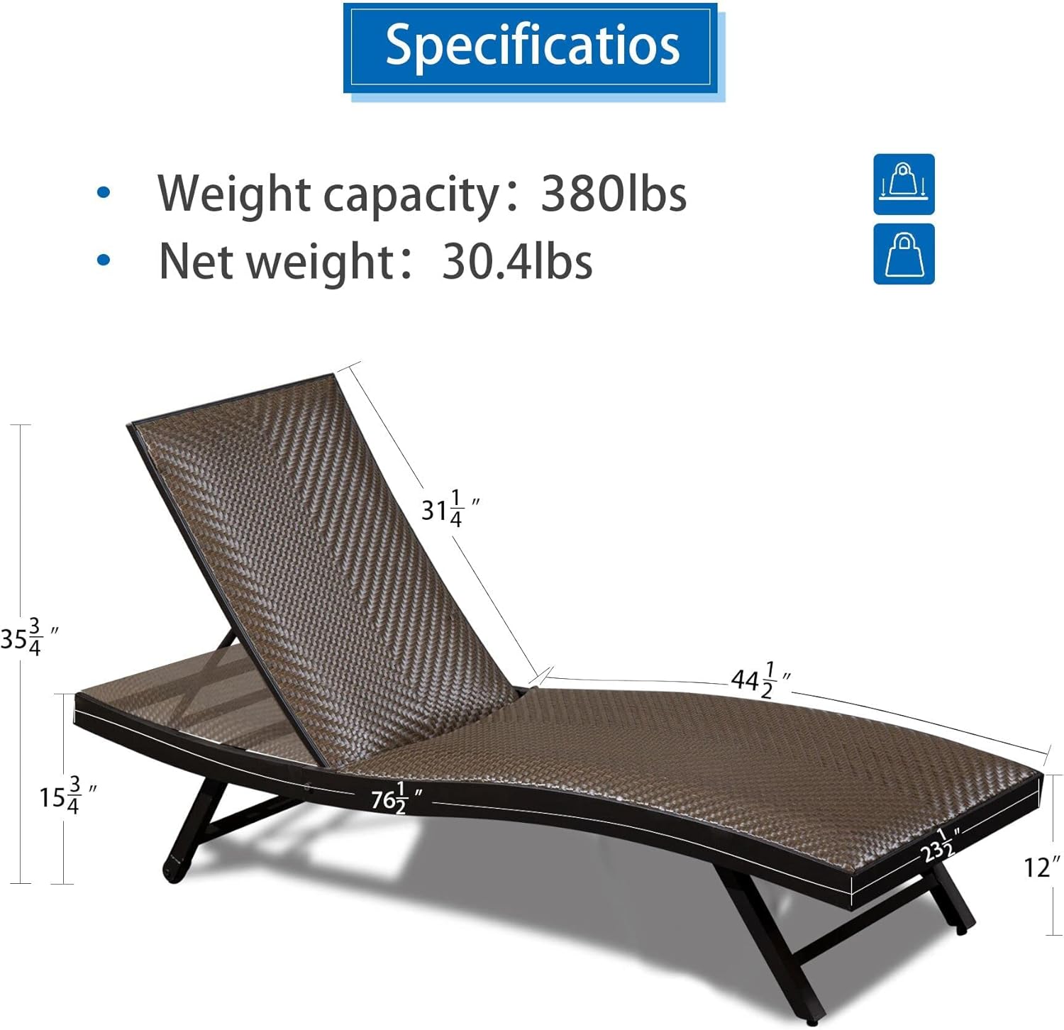 Domi 3 PCS Outdoor Chaise Lounge Set, Aluminum Patio Padded Quick Dry Foam Wicker Lounge Chair with Adjustable Back for Beach Poolside Lawn Sunbathing (2 Chairs W/Table)