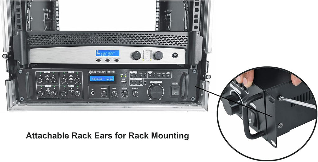 Rockville Rock Zone 8 1000W RMS 8-Channel 8-Zone Amplifier, Bluetooth, USB, Optical/Coaxial/RCA Inputs, Mic/FM, Rack-Mountable, for Multi-Room Home or Commercial Audio
