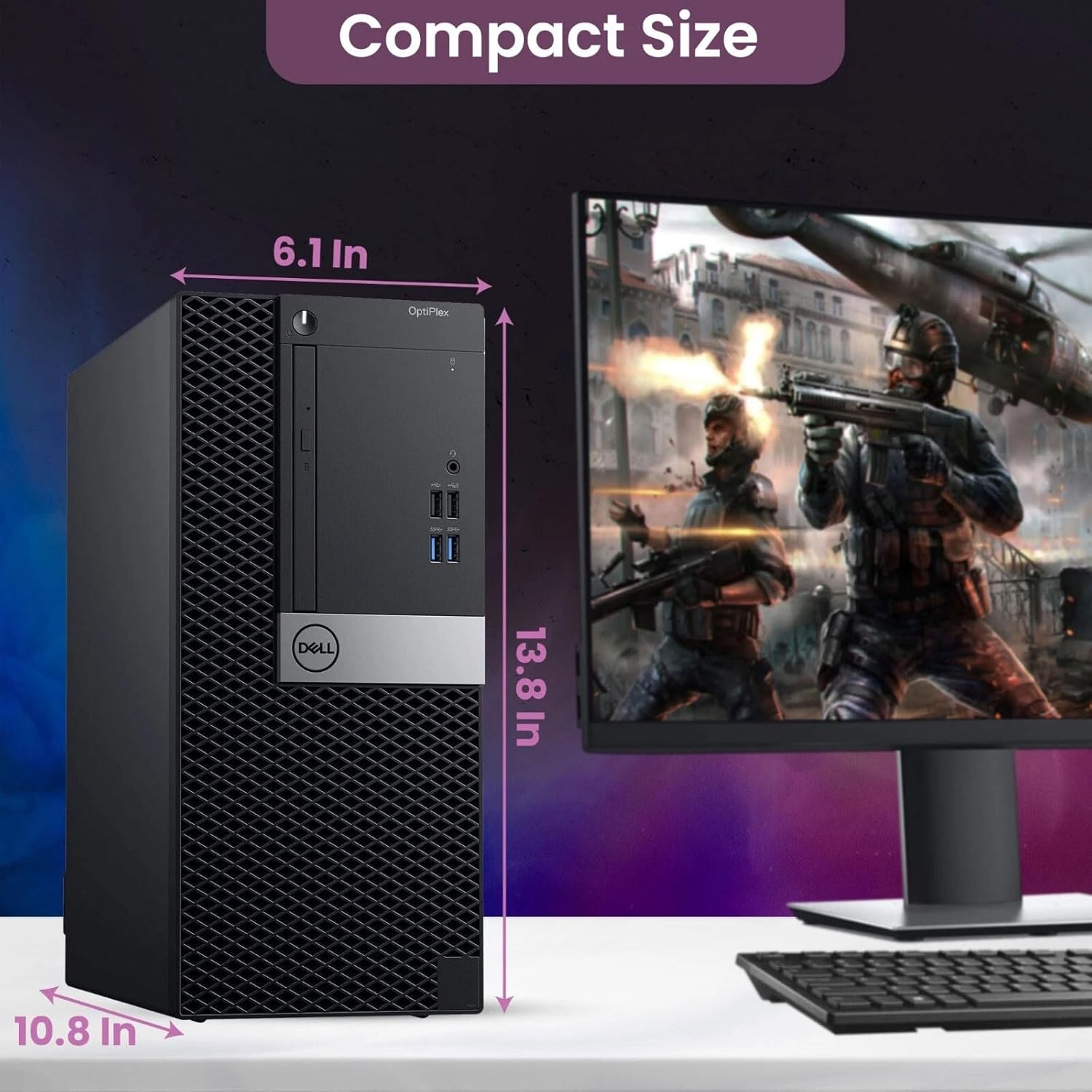 Dell Gaming Tower Desktop PC – Intel Core i5-6500 – 16GB DDR4 RAM – 512GB SSD – GeForce GT 1030 – 24" Monitor – RGB Keyboard & Mouse – WiFi – Windows 11 Pro – Gaming Computer (Renewed)