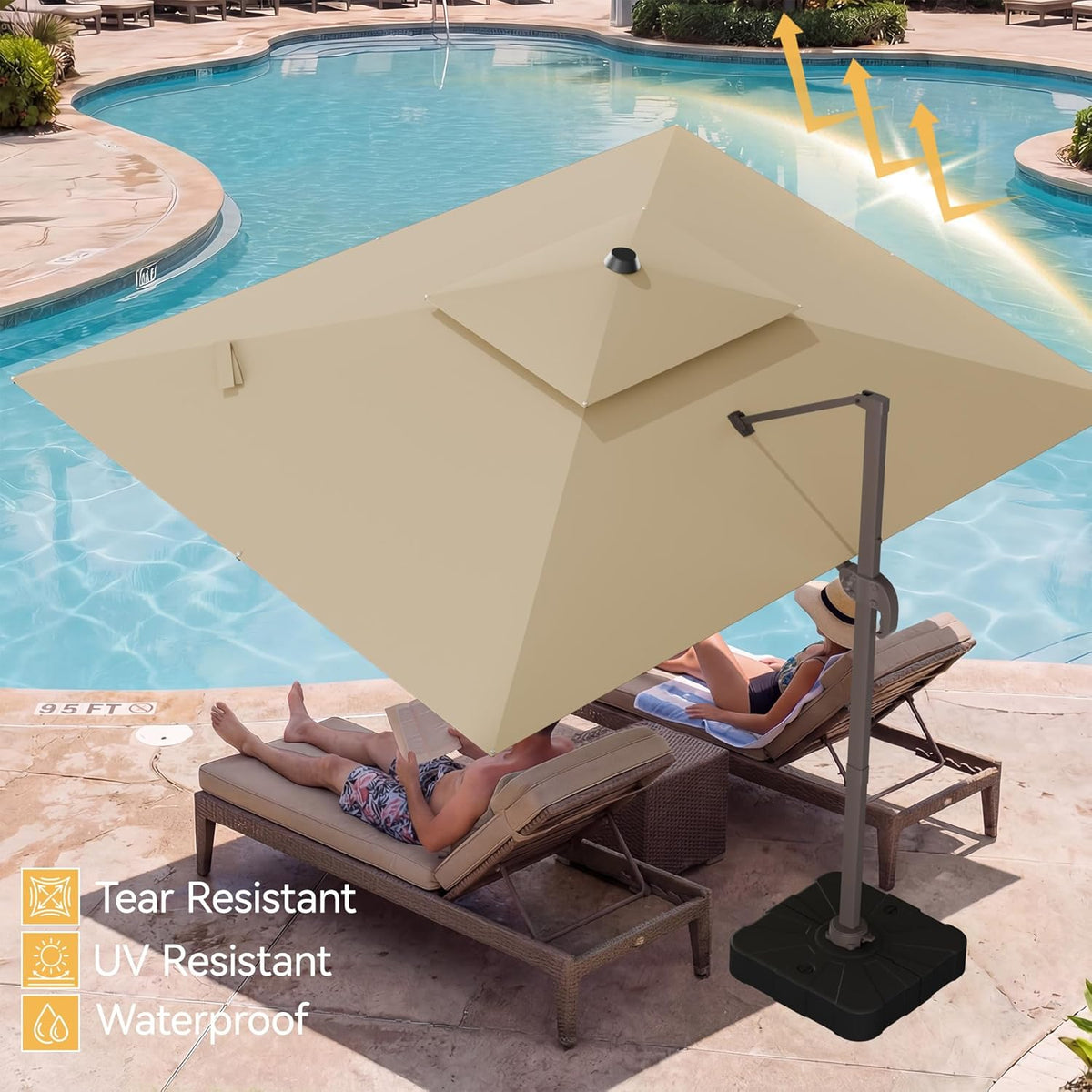 9x12 FT Patio Umbrella, Large Cantilever Rectangular Double Top Heavy Duty Offset Umbrellas with 360° Rotation, Outdoor shade for Garden Deck Pool, Beige