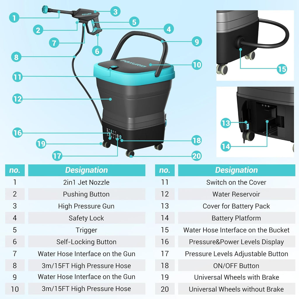 Cordless Washer,Foldable Washer with 4.5Gal Tank 10FT Hose