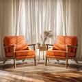 Vingli Solid Wood Wide Armrests Accent Chair Set of 2,Upholstered Mid Century Modern Chair with Pillow,Farmhouse Arm Chair Comfy Reading Chair,Chairs Living Room,Bedroom,Guest Room,Linen Fabric,Orange