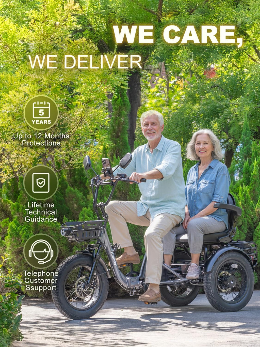 Creek Folding Electric Tricycle for Adults, Etrike with Passenger Seat & Backrest, 1000W 20MPH 80Miles Fat Tire Electric Trike, 3 Wheel Electric Bike, Reverse, Parking, Differential, Gray