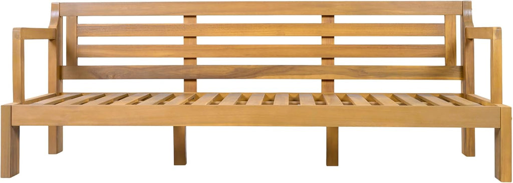 Christopher Knight Home Bayah Acacia Wood Outdoor 3 Seater Sofa with Cushion, Solid Wood Patio Sofa with Removable Cushion, Comfy Lounge Sofa for Patio Furniture Set, Natural Teak+Beige