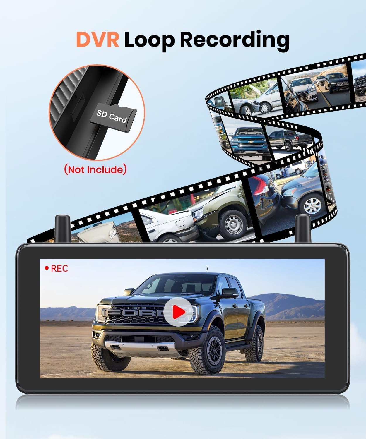 AUTO-VOX Solar Wireless Backup 2 Cameras: 2-Min DIY Install, Dual Channel Stable Signal DVR Monitor, 7.2" 1080P Super Night Vision, IP69K Waterproof Back Up Camera for Cars, Truck, Trailer, SUV, Van