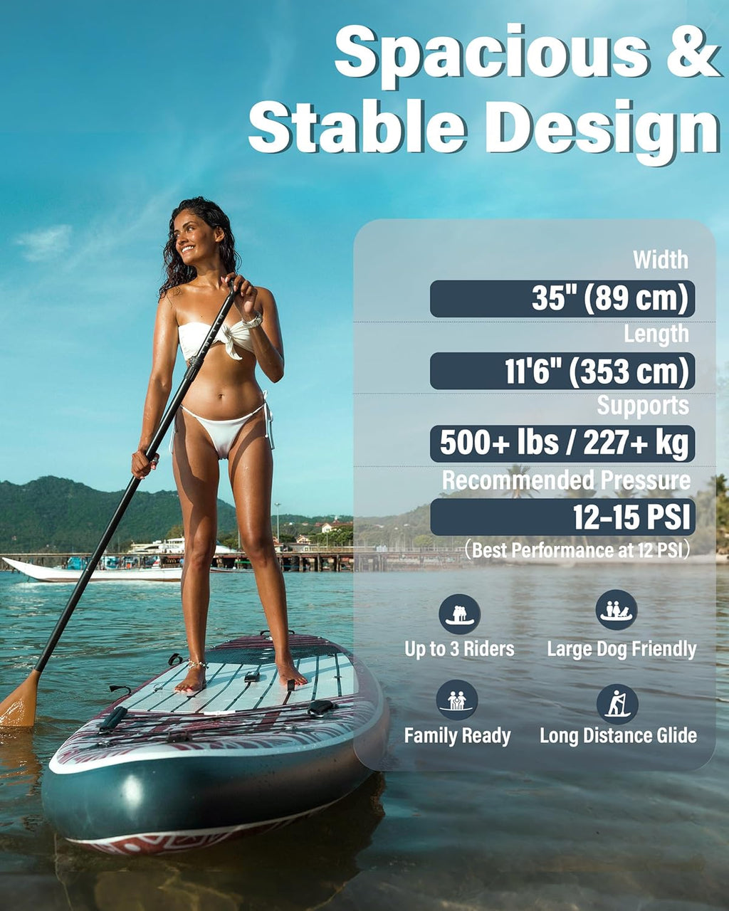 TIGERXBANG Inflatable Stand Up Paddle Board 11'6" x 35" x 6", Tribal Imprint Series, Extra Wide & Stable SUP, Ideal for Adults & Families, with Full Accessories