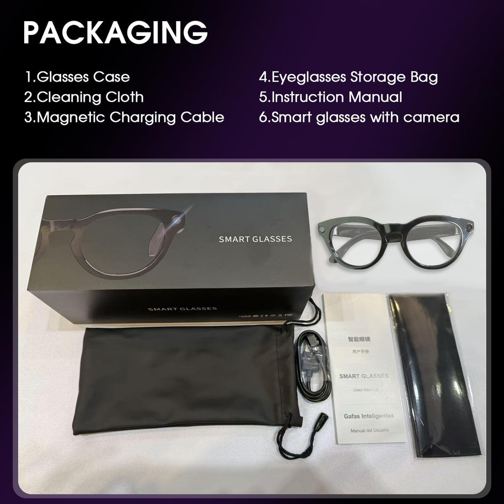 AI Smart Glasses with Camera 4K, 8MP HD Recording Glasses with Open-Ear Sound, Real-Time Translation, Smart Wearable Tech & AI Assistant, Video Recording Glasses with Bluetooth for Life & Travel