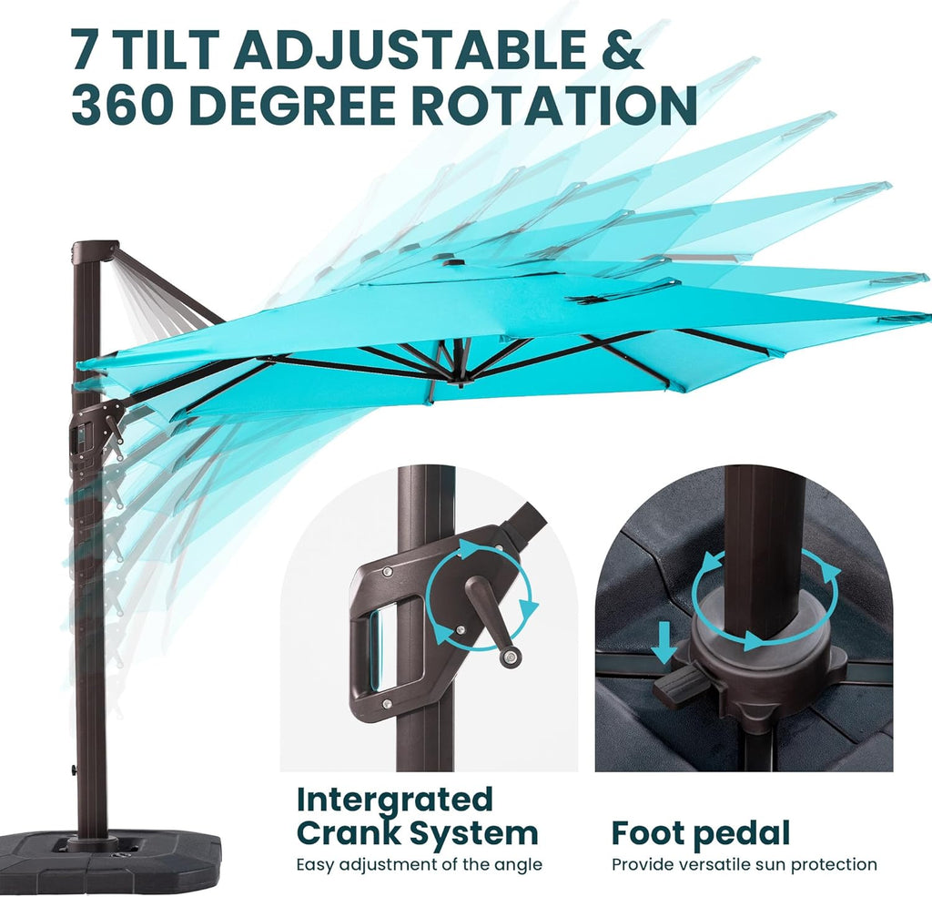 9' X 12' Cantilever Patio Umbrella with Base Included Rectangular Outdoor Large Offset Umbrellas with 7 Tilts Adjustable 360°Rotation for Deck Pool Garden Backyard, Turquoise