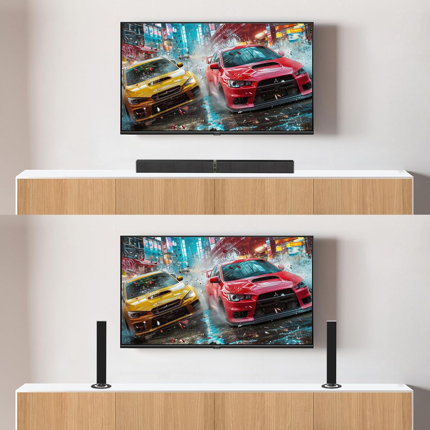MZEIBO Sound Bar for Smart TV .80W Detachable Bluetooth Soundbar with Powerful Bass, 2-in-1 Home Theater Audio System, ARC/Optical/AUX Connectivity for TV/PC/Laptop/Game Console