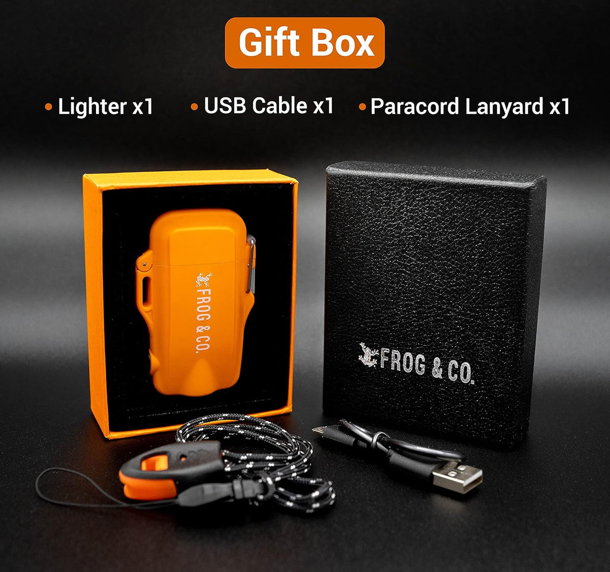 Survival Frog Tough Electric Lighter 2.0 - Waterproof & Windproof Lighters - Flameless Top-Facing Dual Arc Plasma, USB Rechargeable w/Built-in Flashlight, Camping, Survival Fire Starter (Orange)