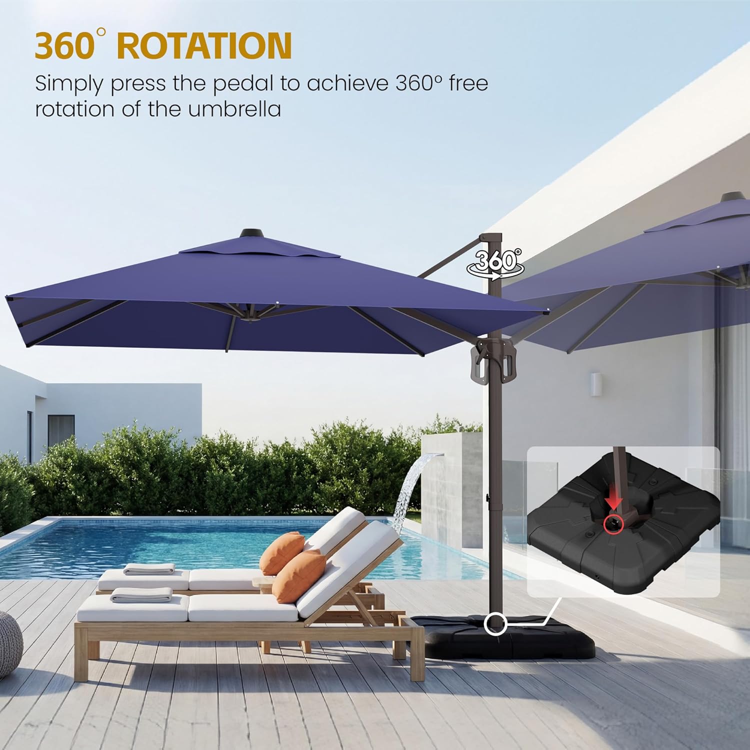HASLE OUTFITTERS 9x12 FT Patio Cantilever Umbrella with Base, Outdoor Offset Large Rectangular Heavy Duty Umbrellas with 360° Rotation for Pool Garden Deck .Navy