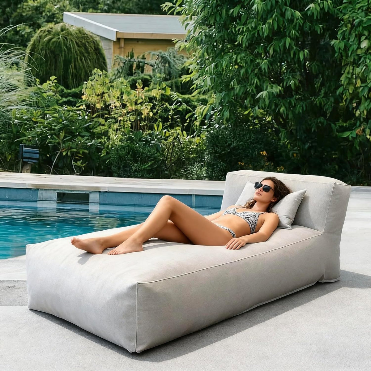 Outdoor Bean Bed Chair Sun Lounger, Outdoor Couch Sofa for Patio & Pool, Foam Filling Day Bed Furniture, Comfy Lazy Sofa for Outside, Water-Resistant Seating (Light Gray, 70'' L)