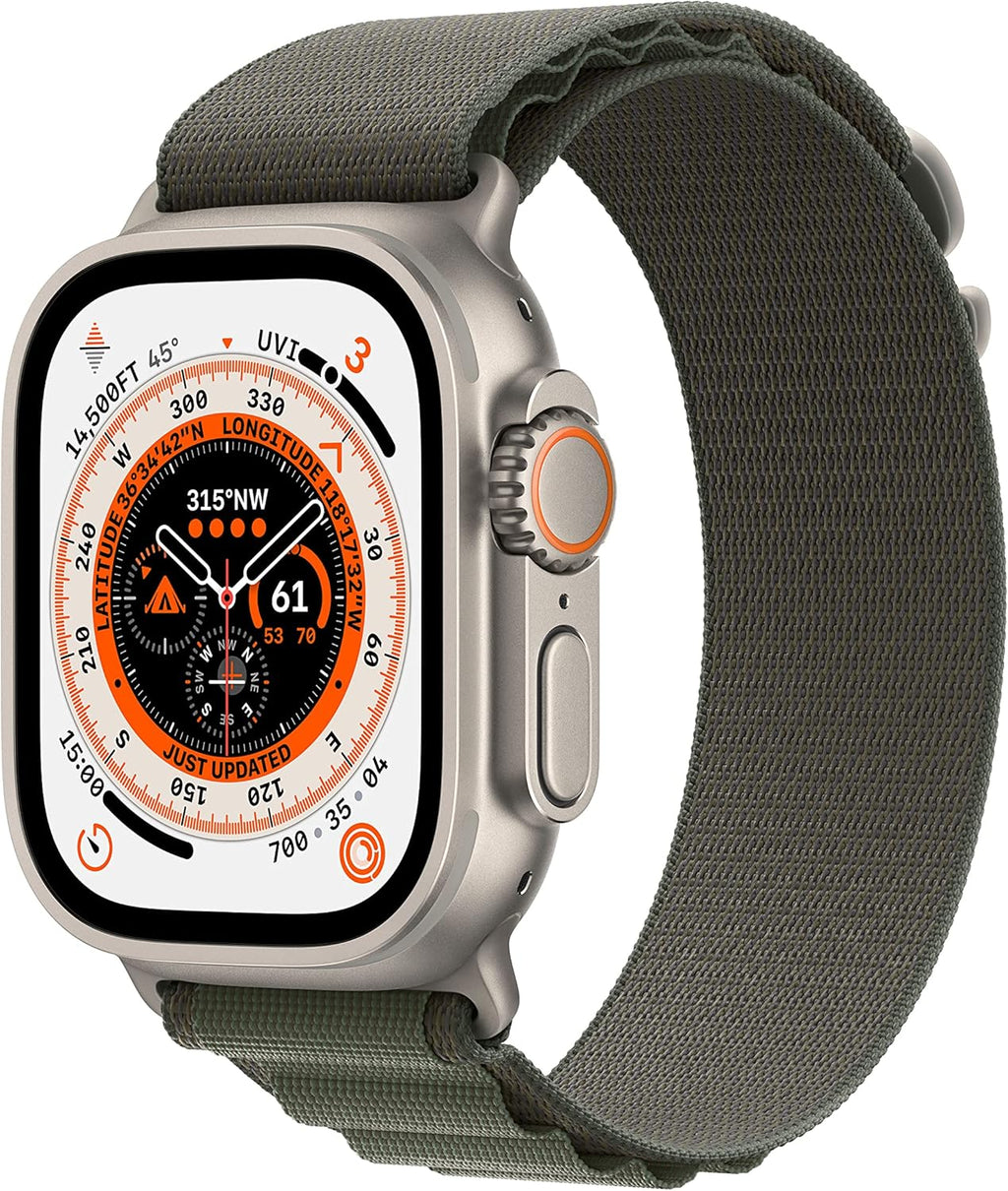 Apple Watch Ultra GPS + Cellular 49mm Titanium Case with Green Alpine Loop, Medium (Renewed)