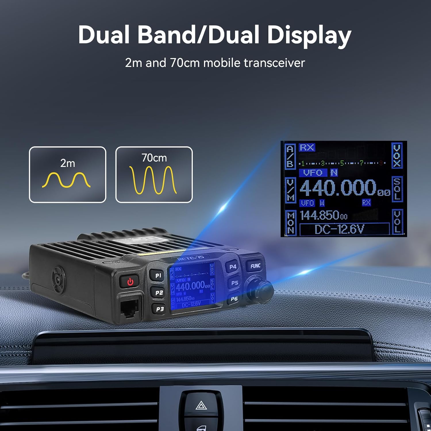 Retevis RT95 Mobile Ham Radio kit, with Antenna and External Speaker, Dual Band, Rotatable LCD Display, Chirp, 2m 70cm Ham Radio Base Station, Long Range Mobile Transceiver for Home, Vehicle