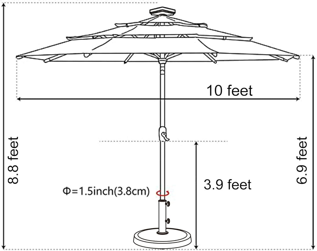 EliteShade USA 10-Year-Non-Fading 10ft 3-Tier Market Patio Umbrella, Commercial Table Umbrella with 80 Solar LED Lights, Crank Open, Windproof & UPF 50+ UV Protection for Garden, Deck, Pool, Backyard, Heather Beige