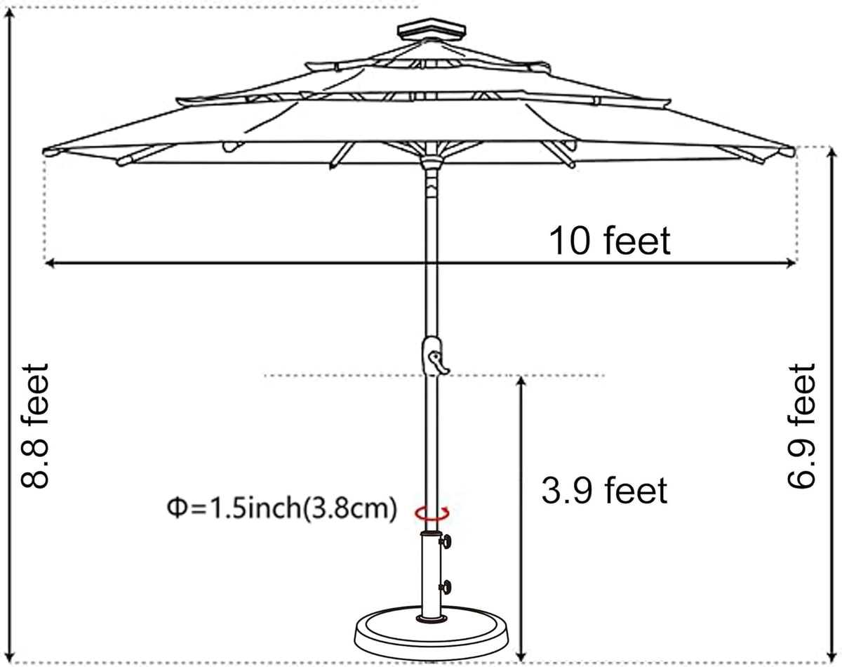 EliteShade USA 10-Year-Non-Fading 10ft 3-Tier Market Patio Umbrella, Commercial Table Umbrella with 80 Solar LED Lights, Crank Open, Windproof & UPF 50+ UV Protection for Garden, Deck, Pool, Backyard, Heather Beige
