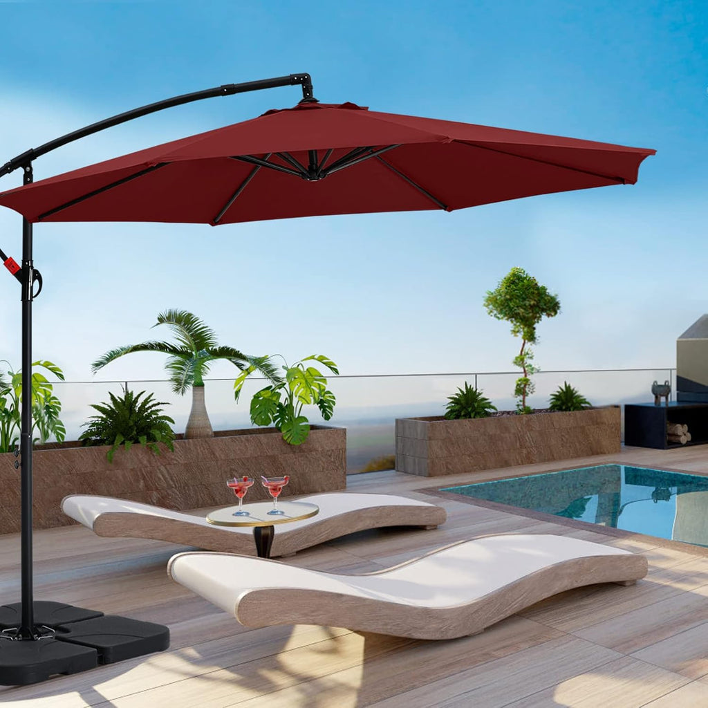 MASTERCANOPY 10FT Patio Umbrella,Outdoor Offset Cantilever Umbrella with Crank and Cross Base (Burgundy)