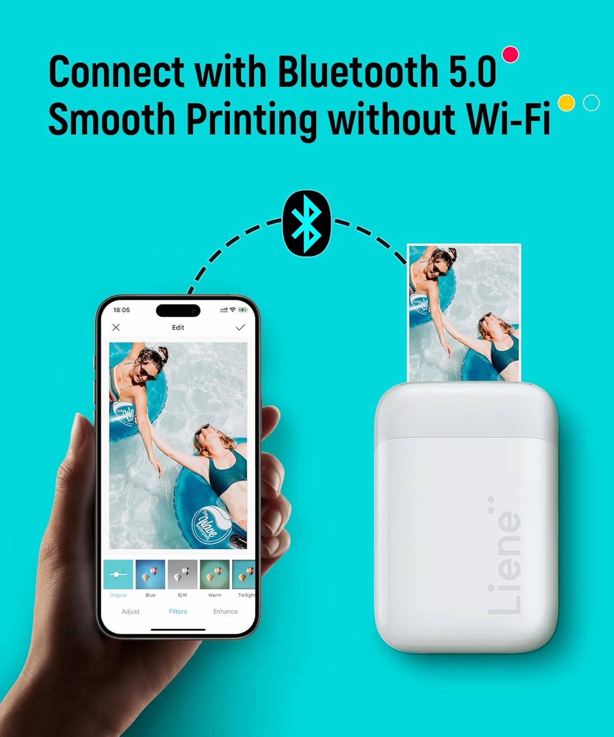 Liene Pearl K100 2x3” Photo Printer, Mini Instant Portable Color Picture Printer Bundle 50 Zink Adhesive Paper, Bluetooth 5.2 Compatible w/iOS & Android Small Phone Sticker for iPhone Smartphone White