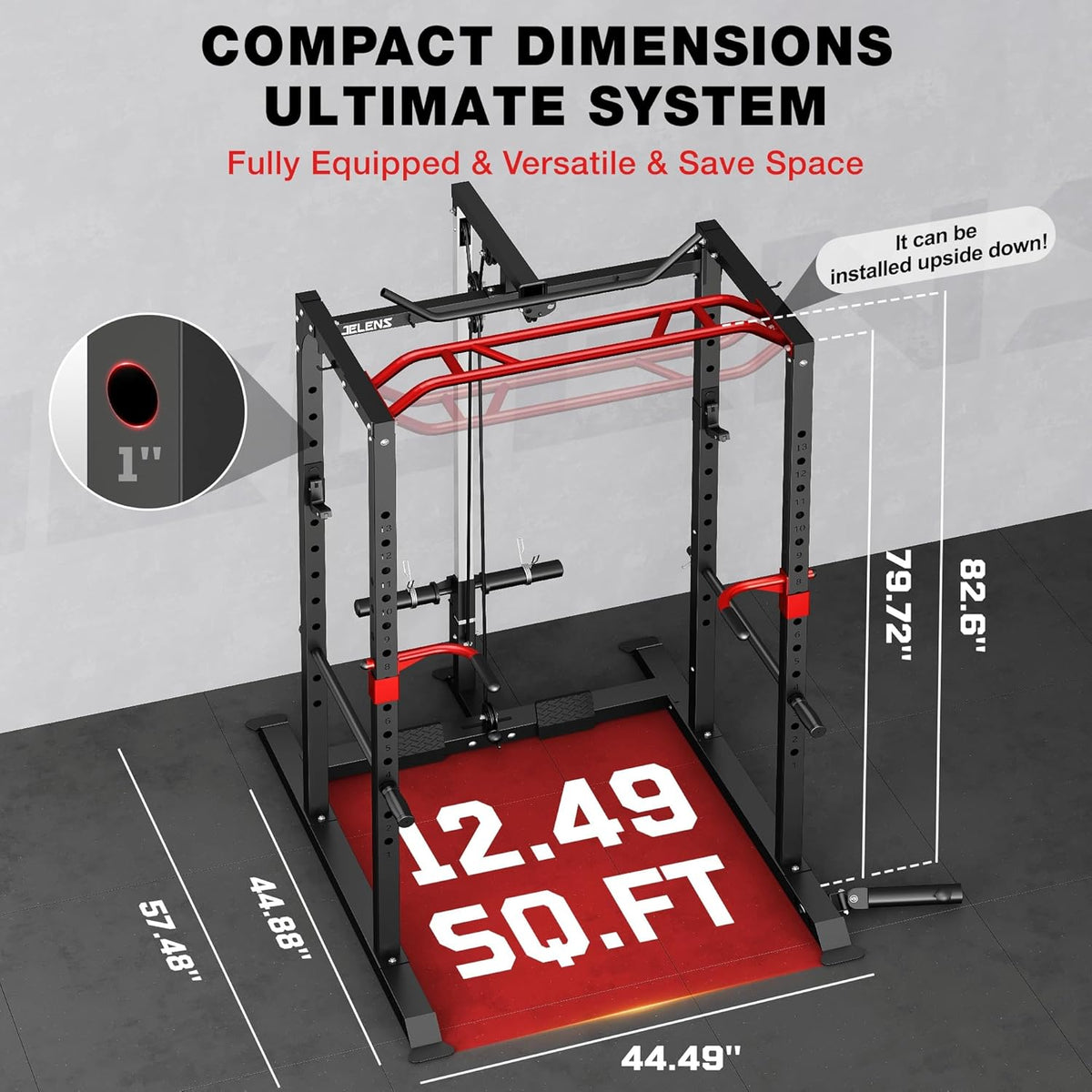 JELENS S11 Power Cage, 2000LB Multi-Function Power Rack with LAT Pulldown, Squat Rack with Adjustable Pulley System and Training Attachments, Weight Rack for Home Gym