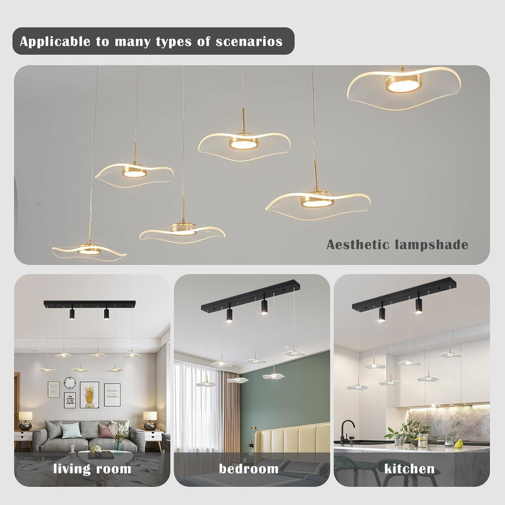 Siittoo Modern Chandeliers for Dining Room, 40in Dimmable LED Pendant Lights Kitchen Island with Remote Control, Adjustable Height Kitchen Island Lighting Fixture with Spotlights(34W, 6-Light)