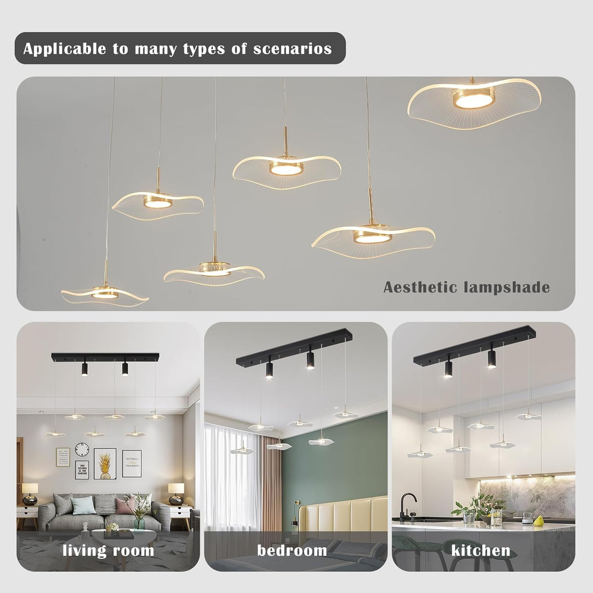 Siittoo Modern Chandeliers for Dining Room, 40in Dimmable LED Pendant Lights Kitchen Island with Remote Control, Adjustable Height Kitchen Island Lighting Fixture with Spotlights(34W, 6-Light)