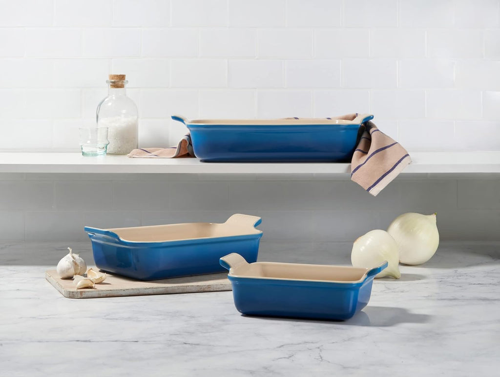 Le Creuset Stoneware Set Of 3 Heritage Rectangular Dishes, Oyster