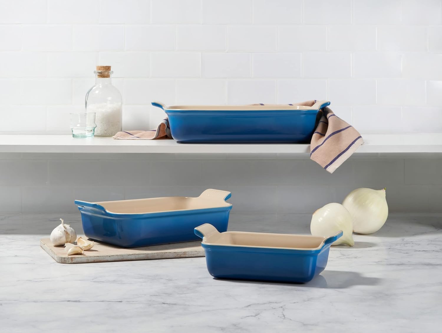 Le Creuset Stoneware Set Of 3 Heritage Rectangular Dishes, Oyster