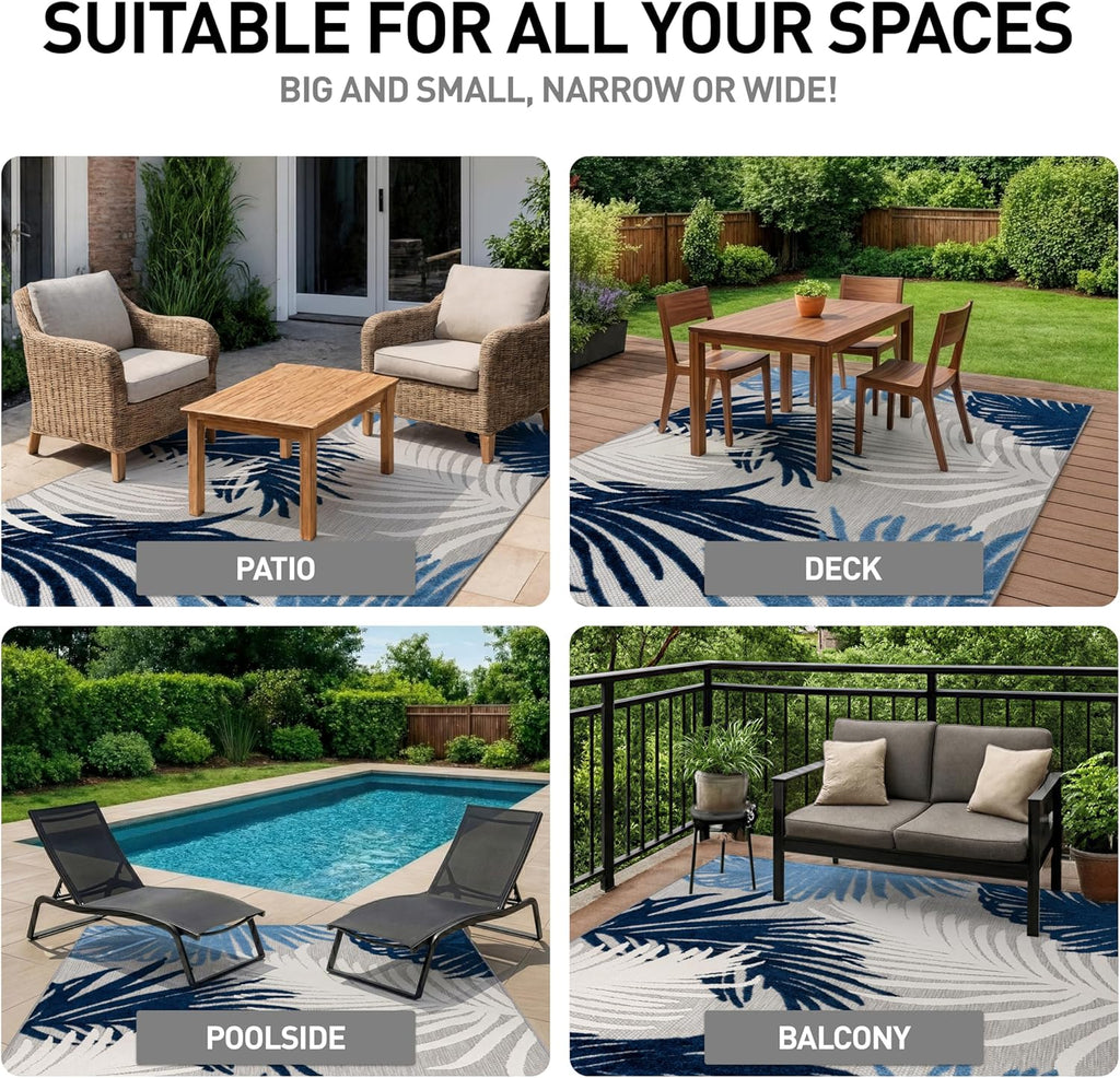 Rugshop Navy Lucca Contemporary Floral Indoor/Outdoor Area Rug Durable Polypropylene, Weather Resistant, Easy to Clean Perfect for Patio, Backyard, Deck and Outdoor Lounge 7'10" x 10'