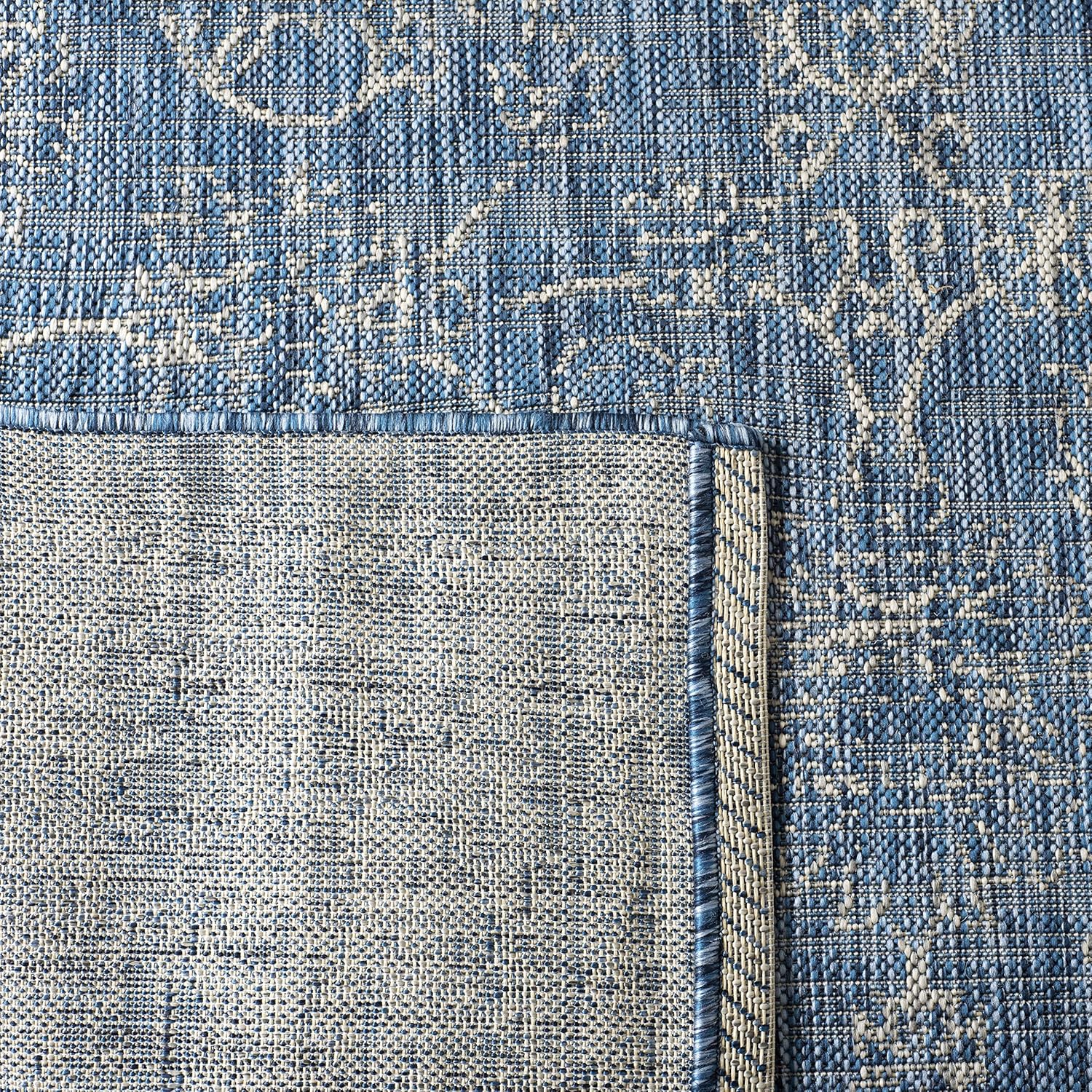 SAFAVIEH Washable Rug Outdoor Courtyard Collection - 9' x 12', Navy & Ivory, Non-Shedding & Easy Cleaning, Ideal for Patio, Backyard, Mudroom (CY8680-36821)